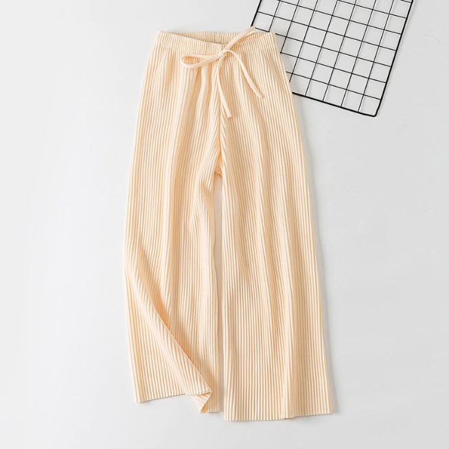 High Waist Solid Pleated Wide Leg Pants