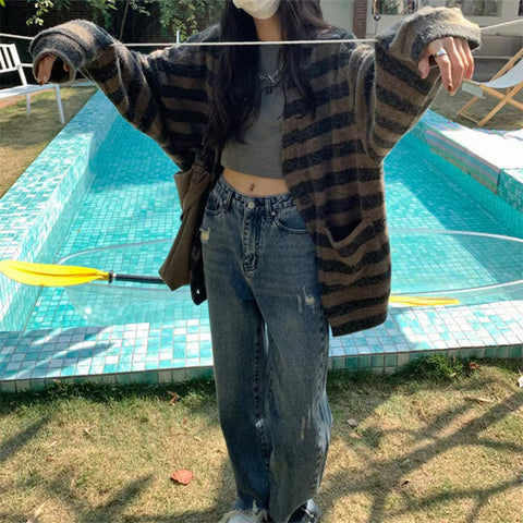 Loose Striped Colors Cardigan Sweater