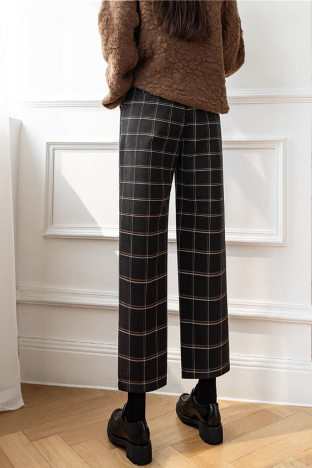 High Waist Elegant Plaid Office Long Pants