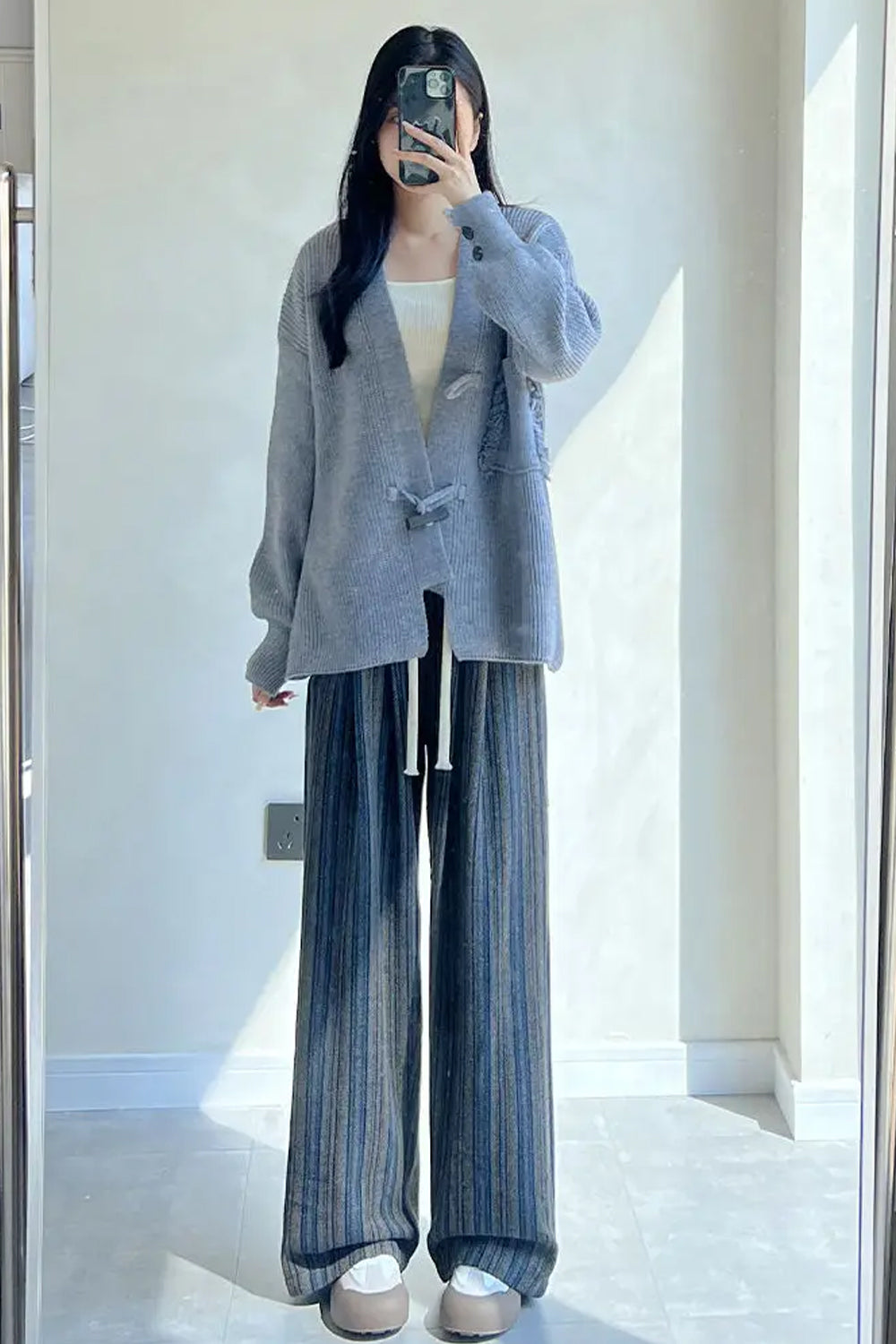 Vintage Stylish Woolen Striped Long Pants