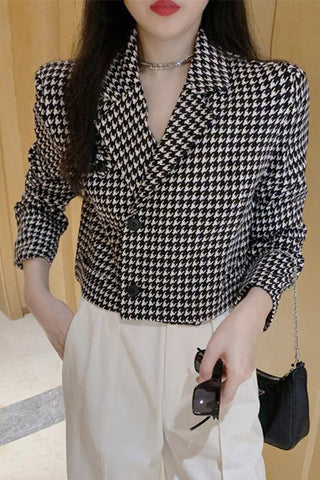 Houndstooth Pattern Notched Blazer Jacket