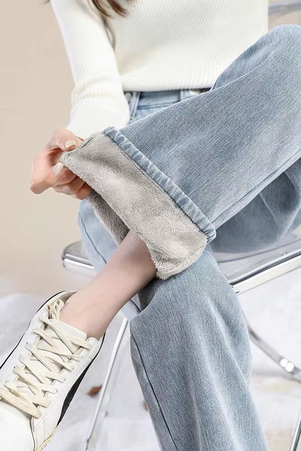 Loose Thick Velvet Fleece Jeans Pants