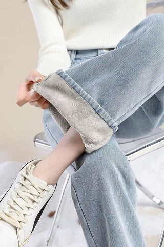 Loose Thick Velvet Fleece Jeans Pants