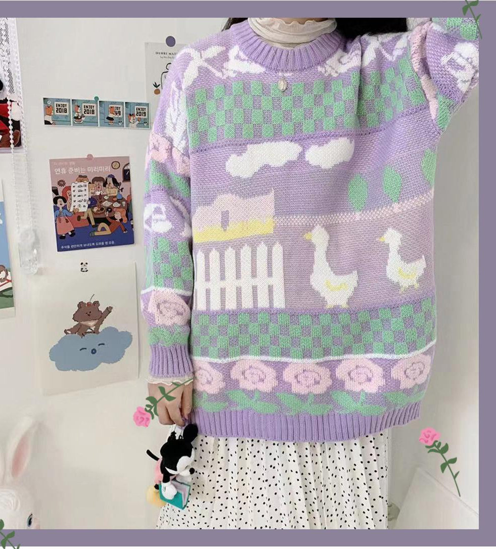 Cute Duck Pattern Pastel Colors Sweater