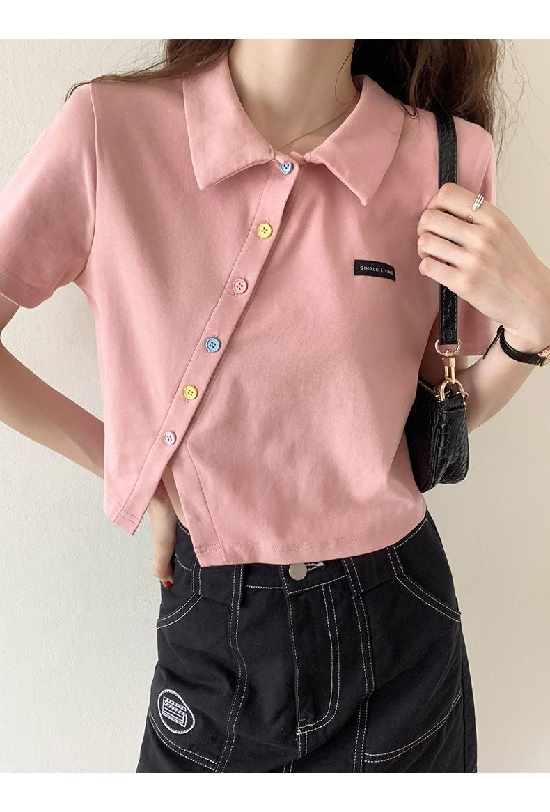 Short Sleeve Irregular Button Shirt