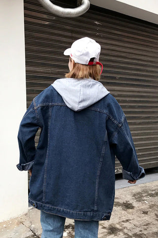 Lockere Oversize-Jeansjacke mit Kapuze 