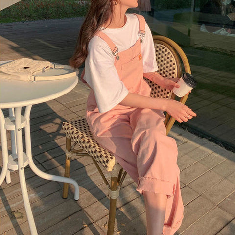 Casual Pink Summer Denim Jumpsuit