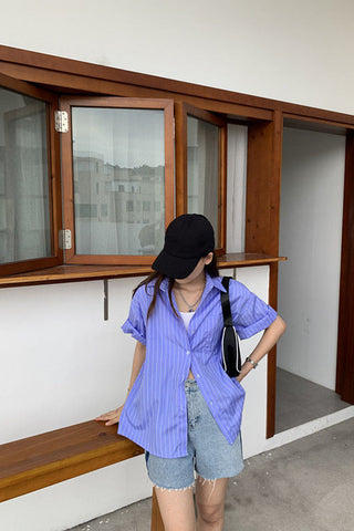 Short Sleeve Blue Striped Retro Shirt