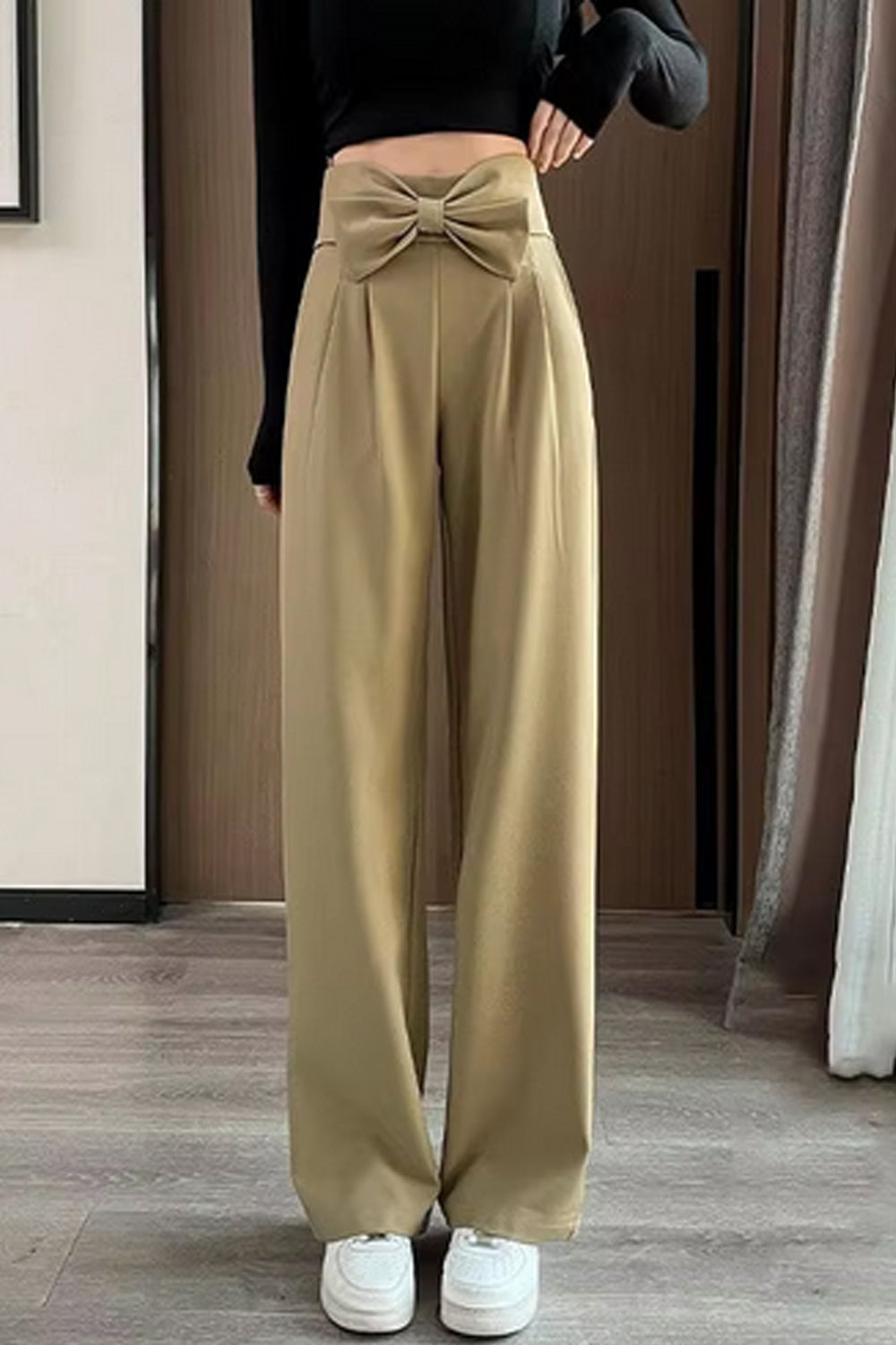 High Waist Cute Bow Spliced Loose Office Pants