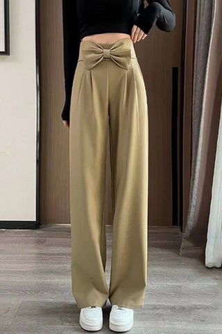 High Waist Cute Bow Spliced Loose Office Pants