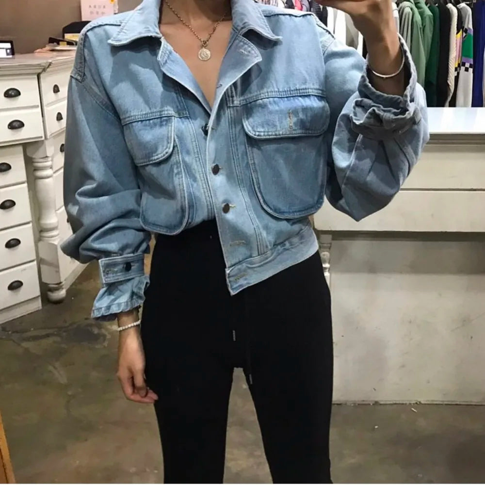 Loose Cropped Style Cropped Denim Jacket