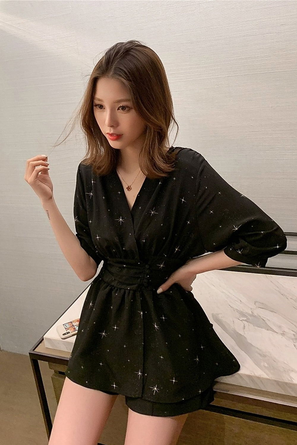 Half Sleeve V-Neck Elegant Blouse Shirt