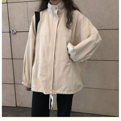 Loose High Neck Style Solid Basic Jacket