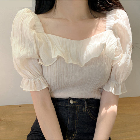 Flare Short Sleeve Ruffle Blouse Shirts
