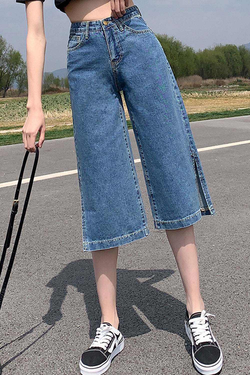 High Waist Knee Length Denim Jeans