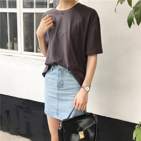 Basic Loose O-Neck Casual Shirt