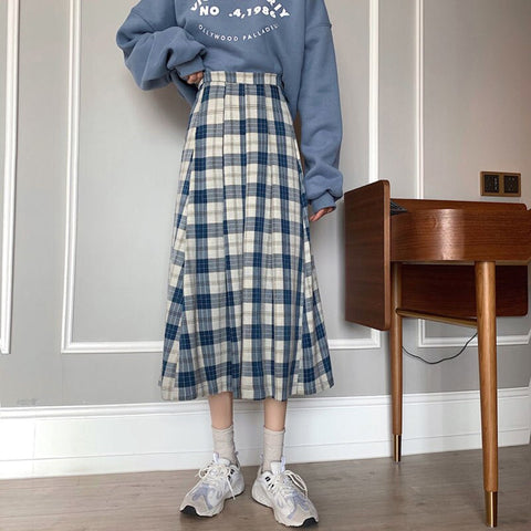 Casual Plaid A-Line Loose Long Skirts