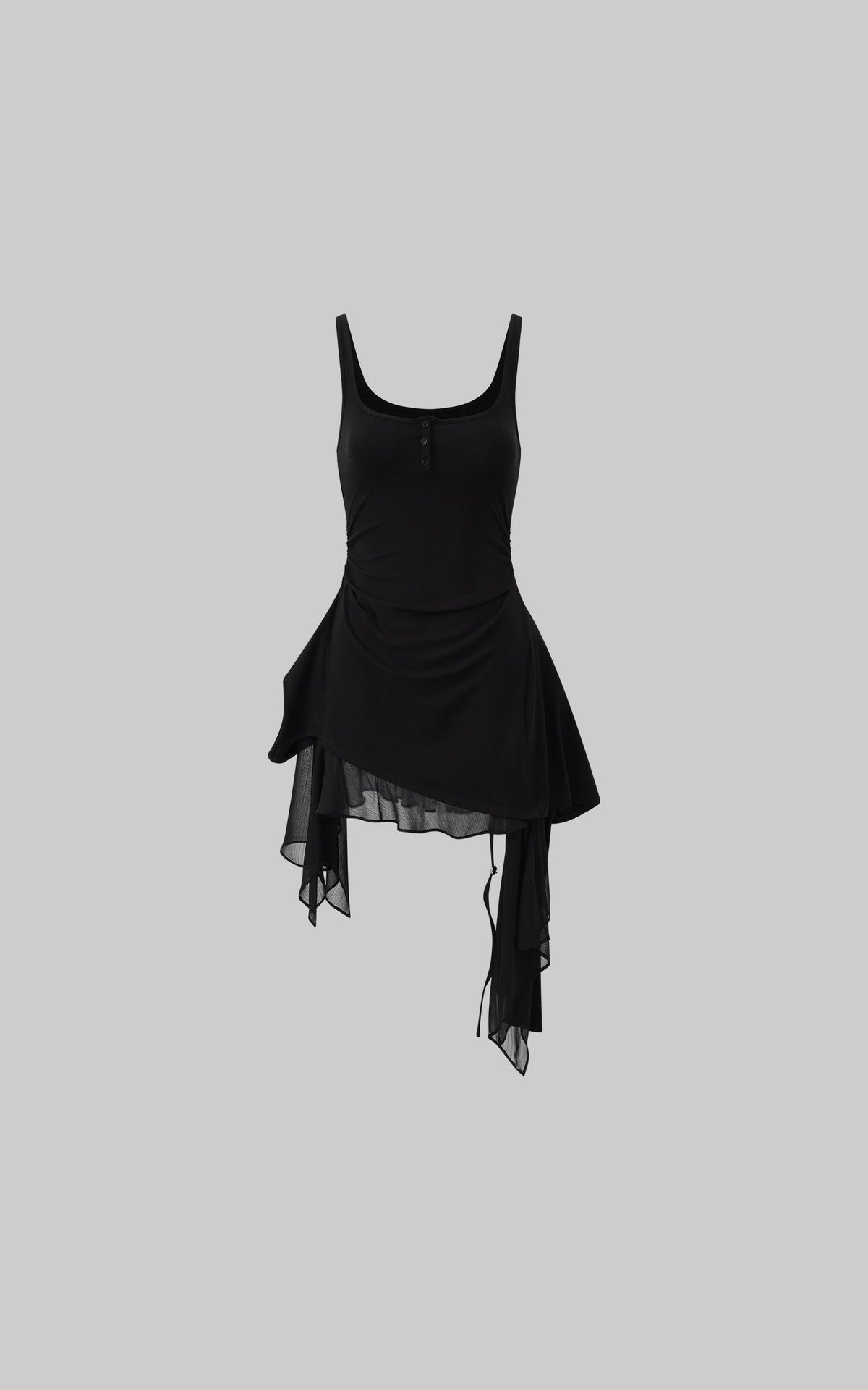 Layered Mesh Hem Dress with Raw Draping