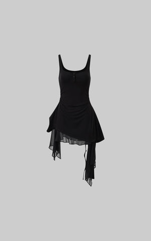 Layered Mesh Hem Dress with Raw Draping