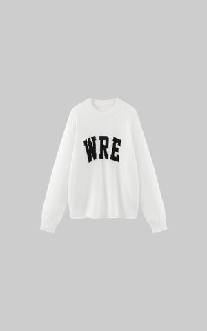 Oversized Knit Sweater with Distressed Bold WRE Logo
