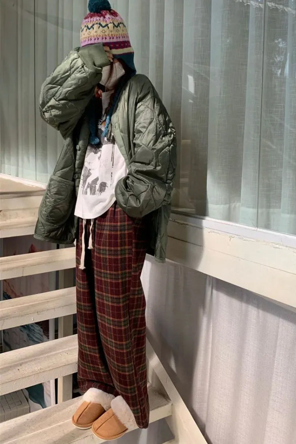 Vintage Plaid Color Wide Leg Loose Pants