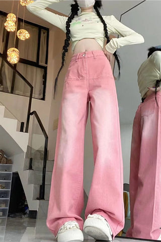 Hoch taillierte Vintage-Jeans in Pink 