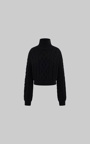 Cable-Knit Turtleneck Cropped Sweater