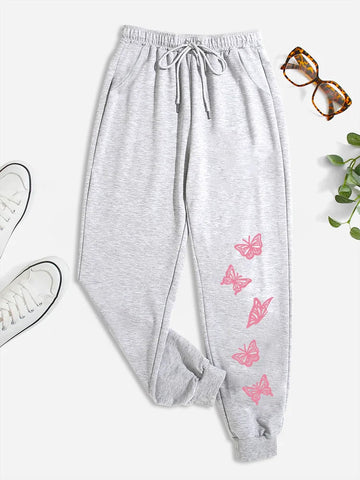 Pantalones deportivos casuales con estampado de mariposas 