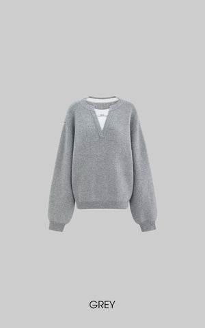 Layered V-Neck Knit Sweater