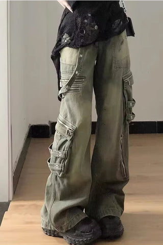 Loose Hip Hop Punk Retro Washed Cargo Jeans Pants