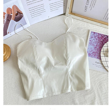 Leather Glossy Cropped Sexy Camisole Tank Top