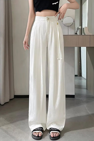 Loose Flowers Pattern Jacquard Satin Pants
