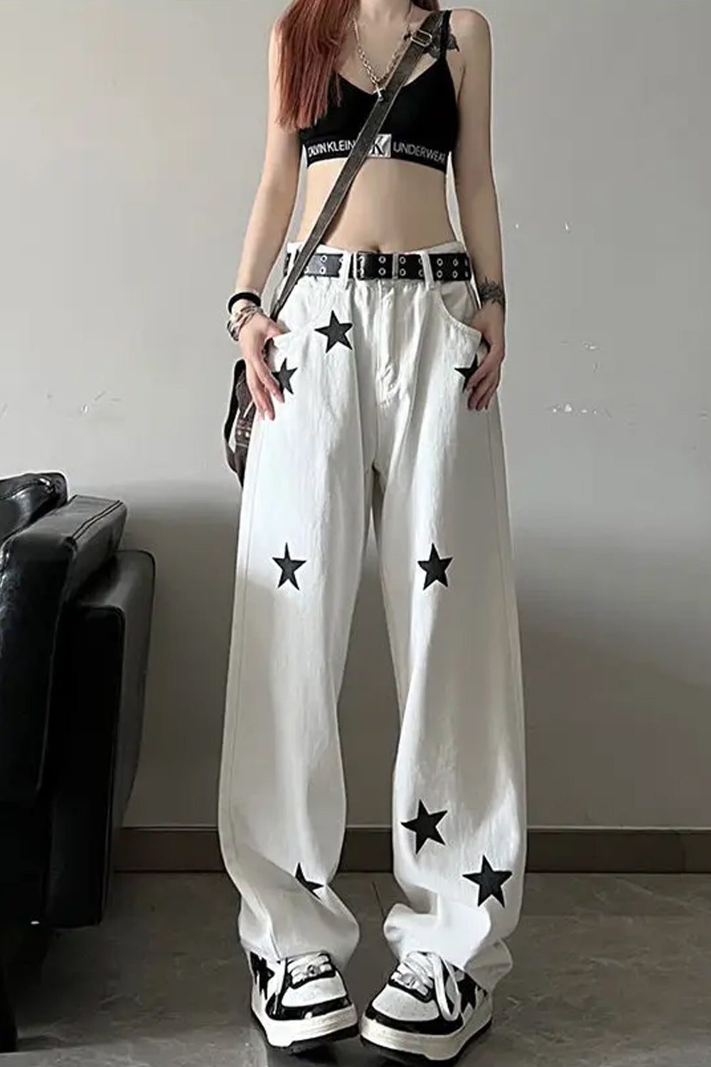 High Waist Stars Pattern Jeans Pants