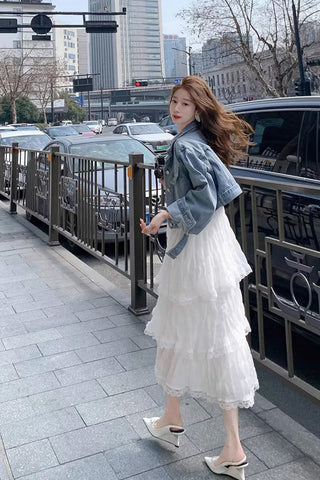 Vintage Elegant Lace Ruffled Style Long Dress