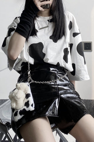 Loose Short Sleeve Cow Pattern Shirt