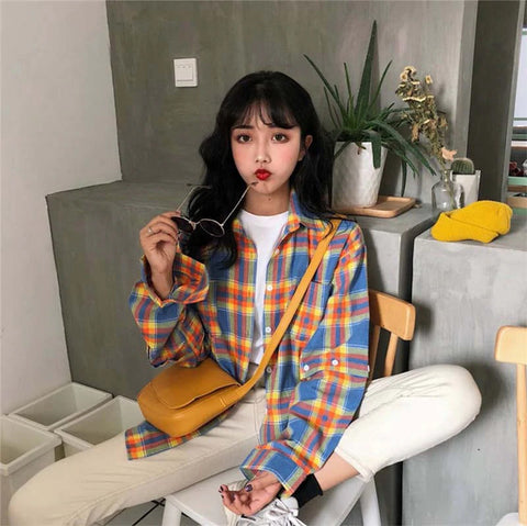 Camisa a cuadros con mangas empalmadas