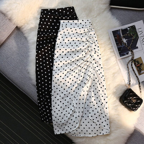 Polka Dot Side Slit Casual Skirts