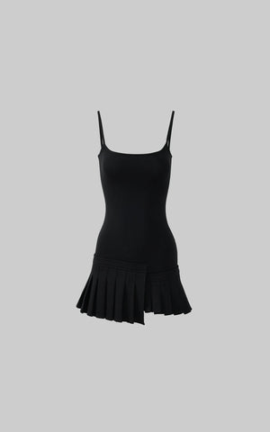 Asym Pleated Rib Knit Mini Dress