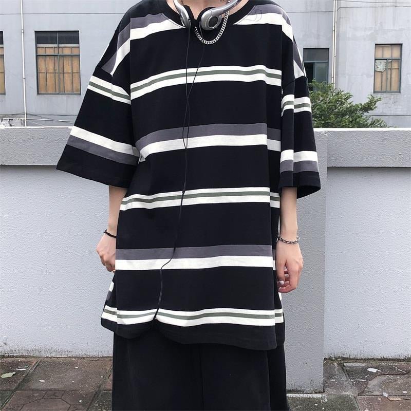 Loose Oversize Striped Short Sleeve Shirt