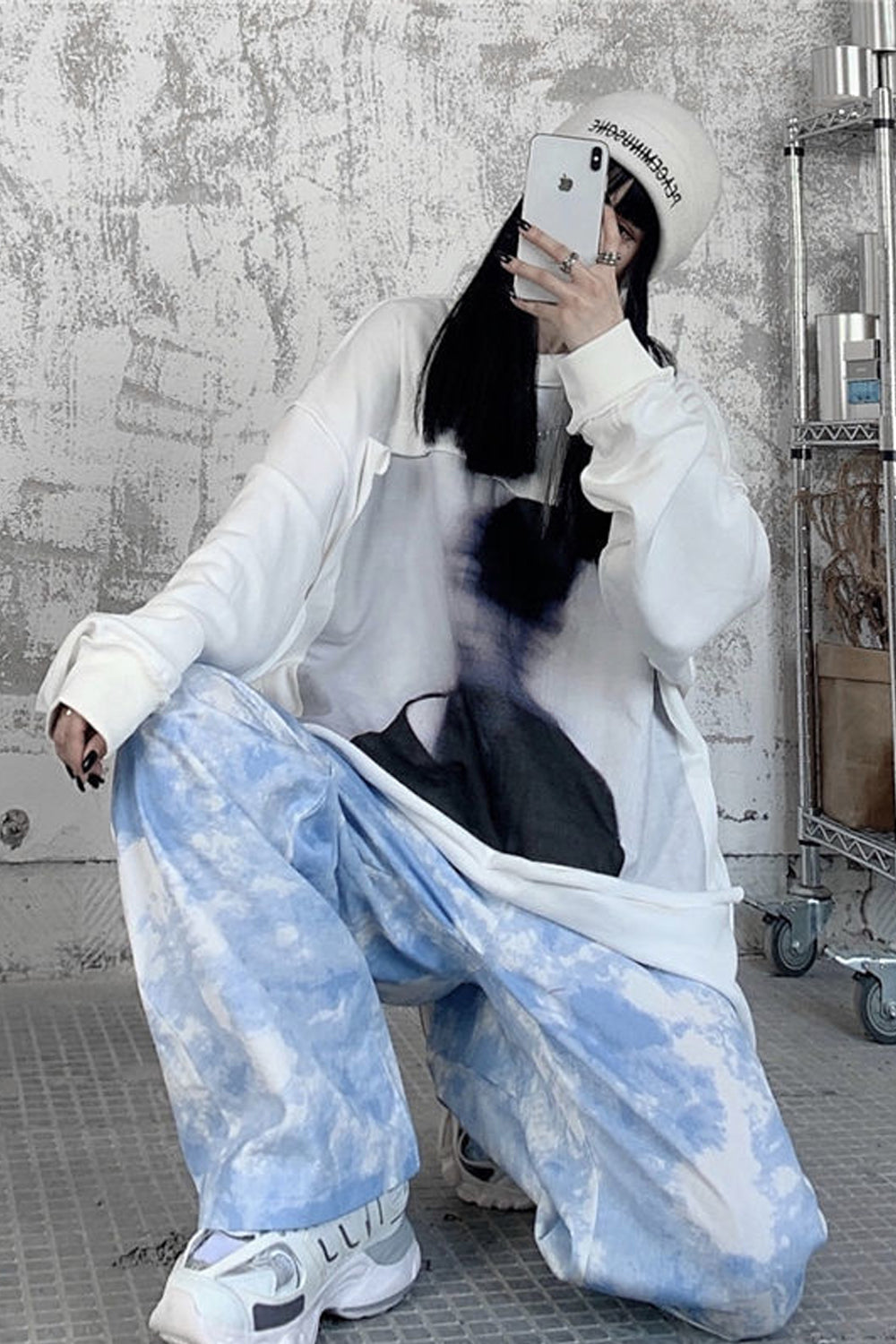 Pantalones anchos con efecto tie-dye de hip hop