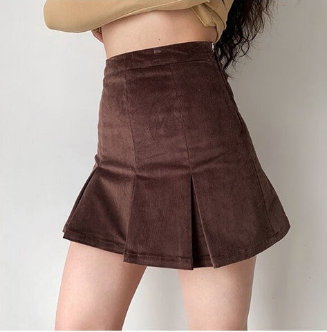 Sexy A-Line Pleated Corduroy Mini Skirt