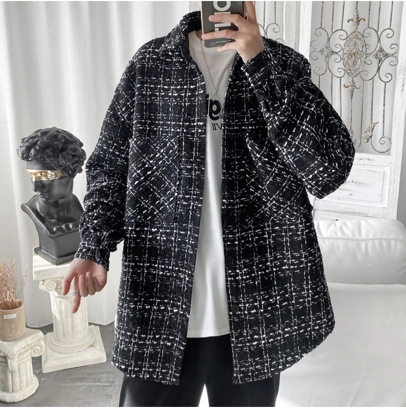 Long Sleeve Loose Casual Plaid Men Shirt