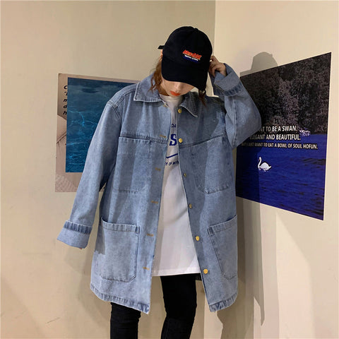 Lockere Oversize-Jeansjacke mit großen Taschen