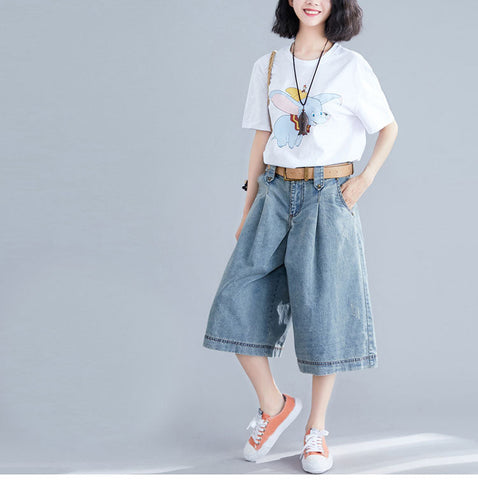 High Waist Denim Wide Leg Shorts Pants Jeans