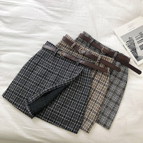 High Waist Irregular A-Line Mini Plaid Skirts