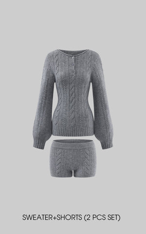 Cable Knit Sweater & Shorts Set with Matching Leg Warmers