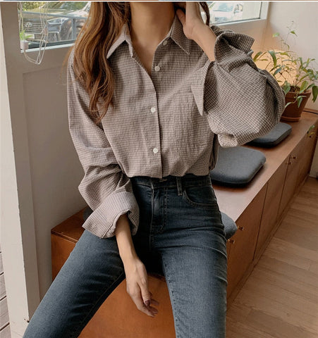 Long Sleeve Casual Plaid Style Office Blouse Shirt
