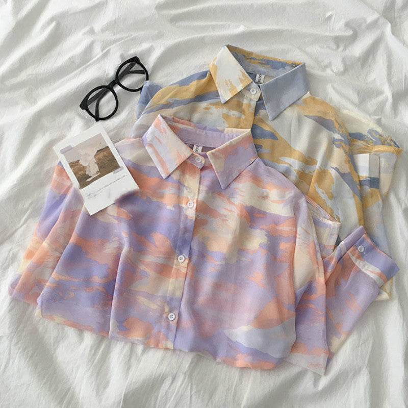 Loose Tie Dye Painting Blouse Shirt