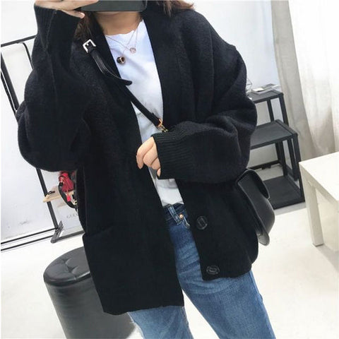 Loose V-Neck Single Breasted Cardigan Jacket