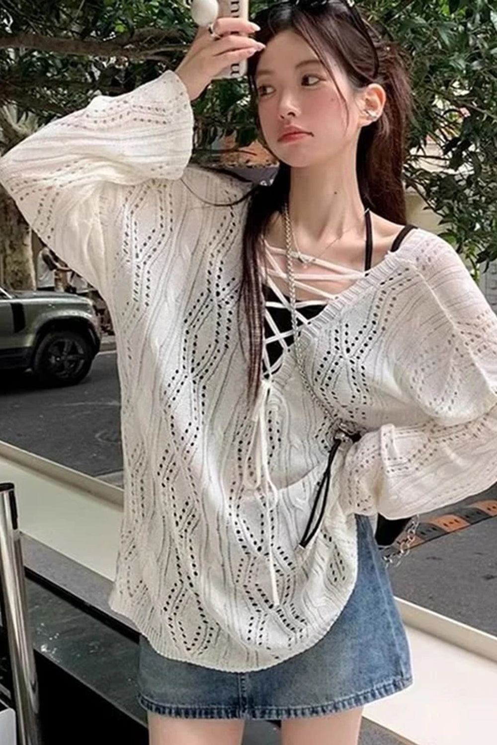 Long Sleeve Hollow Out Summer Shirt